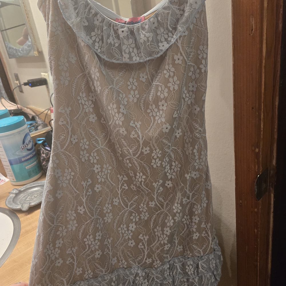 Edikted Light Blue Off-Shoulder Lace Mini Dress - Picture 10 of 10
